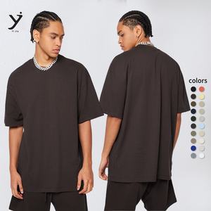 Chemise à manches courtes de couleur unie à la mode pour hommes 305g poids lourd pur coton taille élastique Style américain pour l'été - Product Image 1