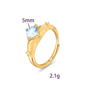 9 Vintage 5mm Square Natural Stone Brushed <b>Adjustable</b> <b>Rings</b> Women's 925 Sterling Silver Gold Plated Evening Wear Jewelry - Product Image 6