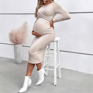 <strong>Maternity</strong> Dress Cross-Border European American Foreign Trade Long-Sleeved Elegant Twist Design Hip-Hugging Slim-Fit One-Piece - Product Image 1