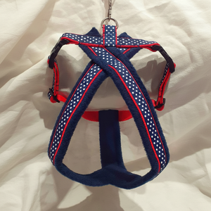 Arnés para perros Forro polar Azul marino Lunares blancos Caminar para perros Opciones de plomo a juego - Product Image 1