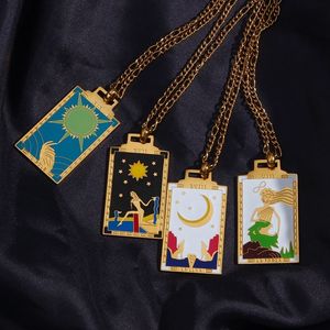Personalizable colorido esmalte <span class=keywords><strong>Tarot</strong></span> tarjeta collar mujeres chapado en oro estilo Vintage enlace San Valentín fiestas joyería hecha a mano - Product Image 2