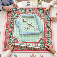 Tapis de jeu de Mahjong pliable haut de gamme, silencieux, en caoutchouc, avec bords cousus, motif Chinoiserie, idéal pour les fêtes