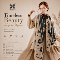 Châle Jacquard Luxueux à Motif Chat pour Femme, Doux, Chaud et Lisse, avec Franges, Idéal pour l'Hiver et le Quotidien, Écharpe Cadeau, Vente en Gros
