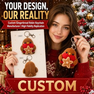 <span class=keywords><strong>Porte</strong></span>-clés en peluche Robin en pain d'épices personnalisé OEM ODM, cadeau promotionnel de Noël, jouet doux saisonnier avec logo, commande en gros, service personnalisé - Product Image 1