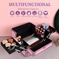 Trousse de Maquillage de Voyage avec Support pour Pinceaux, Miroir LED Magnétique, Valise Cosmétique avec Serrure à Clé