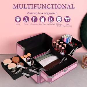 Estuche de <span class=keywords><strong>Maquillaje</strong></span> con Soporte para Brochas, Espejo LED Magnético, Estuche de Cosméticos de Viaje, Maleta de <span class=keywords><strong>Maquillaje</strong></span> con Cerradura con Llave - Product Image 4