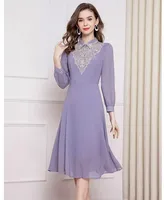 4XL 3XL 2XL femmes robe 2024 printemps été mode grande femme Lurex broderie à manches longues Midi violet marron robe femme 50s