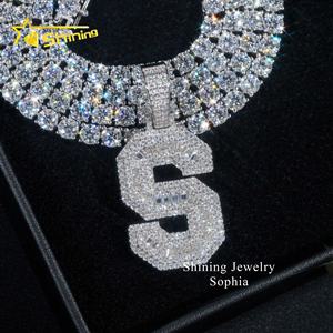 Kalung Perhiasan bagus pria dan wanita perhiasan emas 14k berlapis es hip hop lulus penguji berlian huruf <span class=keywords><strong>S</strong></span> vvs moissanite liontin - Product Image 3