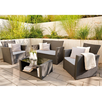 Petit ensemble de salon de jardin 4 places en rotin tressé pour balcon, avec canapé et table basse