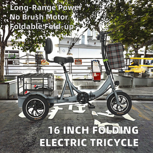 Triciclo Eléctrico Unisex de 16 Pulgadas con Pedales Asistidos, Bicicleta Eléctrica Plegable de Tres Ruedas para una Persona - Product Image 2