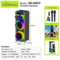 Altavoz Inalámbrico para Exteriores con Bluetooth, 80W, Control de Graves y Agudos con Doble Perilla, Pantalla Digital Doble, Micrófonos Inalámbricos Recargables, Control Remoto Grande