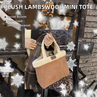 Nouveau sac fourre-tout bandoulière tendance pour femme en fausse fourrure de mouton vintage et daim, avec fermeture éclair, capacité 2L, sac de shopping design motif ours