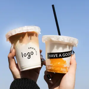 Custom Logo 12/16/20/22OZ Cold Drink Bubble Tea Milk Tea Plastic Cups Clear PET Plastic Coffee Cups With Lids