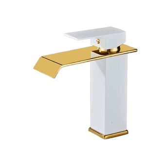 Vòi lavabo thác nước mạ vàng đen, một lỗ, hiện đại, chất liệu sứ, dùng cho phòng ngủ - Product Image 1