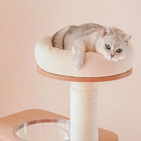 Arbre à chat moderne et écologique en peluche beige, tour d'escalade pour animaux de compagnie d'intérieur avec capsule spatiale, design de maison de luxe pour chat