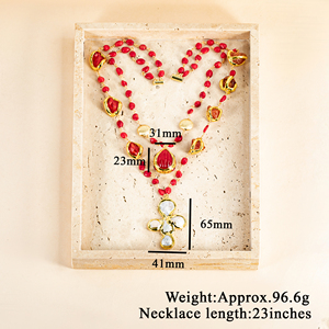 Collar Doble de Piedras Preciosas con Cuentas de Coral Rojo Natural Vintage y Perla Chapada en Oro para Mujer, Joyería para Fiesta de Bodas - Product Image 3