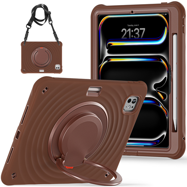 360 Rotating Handle Kickstand Rugged Kids Tablet Case for iPad Pro11 2024 Silicone PC Cover With Pencil Holder