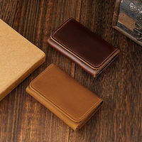 Dompet kancing kecil kulit asli Retro dompet koin tempat kartu bisnis pendek dompet untuk pria