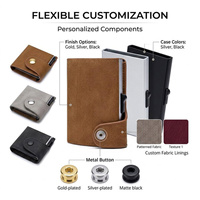 Dompet Kartu Kredit Kulit PU Vintage dengan Tombol Logam Aluminium Alloy dan Tempat Kartu Pop Up