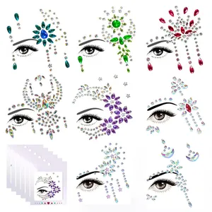 Adesivo de diamante para decoração, joias de rosto, tatuagem de fábrica, strass, adesivo brilhante, cristais, olhos, corpo, adesivo para decoração de festival