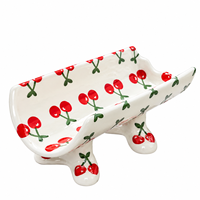 Support à hot-dogs en céramique avec motif cerise mignon, plateau décoratif pour servir les hot-dogs, idéal pour la maison, la cuisine, le petit-déjeuner, les fêtes et la table.