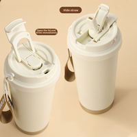 Bouteille d'eau personnalisée de 500ml en acier inoxydable avec fleur d'orchidée, cadeau de luxe pour dame élégante, tasse à café avec paille et poignée