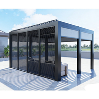 Pergola de jardin en aluminium avec cadre en osier imperméable personnalisé, style pavillon et persiennes