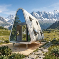 Cabane préfabriquée triangulaire de luxe, maison de glamping capsule spatiale à 1 chambre, maison capsule spatiale triangulaire pour le glamping