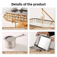 Réchaud de buffet professionnel rectangulaire en acier inoxydable doré de luxe 9L avec couvercle visible pour mariages et événements