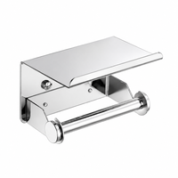 Portarrollos de Papel Higiénico Moderno de Acero Inoxidable SUS 304 Negro Mate, con Repisa para Teléfono, Montaje en Pared, Rectangular, Autoadhesivo para Baño