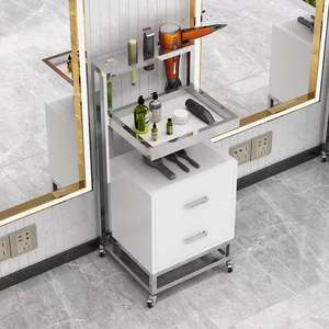 Carrito de Peluquería Moderno con Espejo, Carrito Metálico de Salón con Mesa de Plástico, Gabinete de Trabajo para Peluquería, Carrito para Herramientas MK - Product Image 4