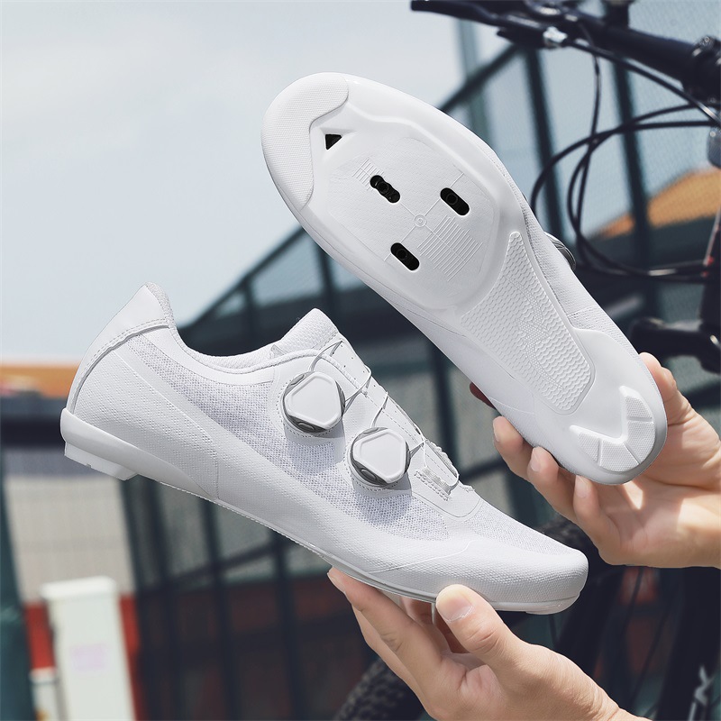 All white road lock shoes