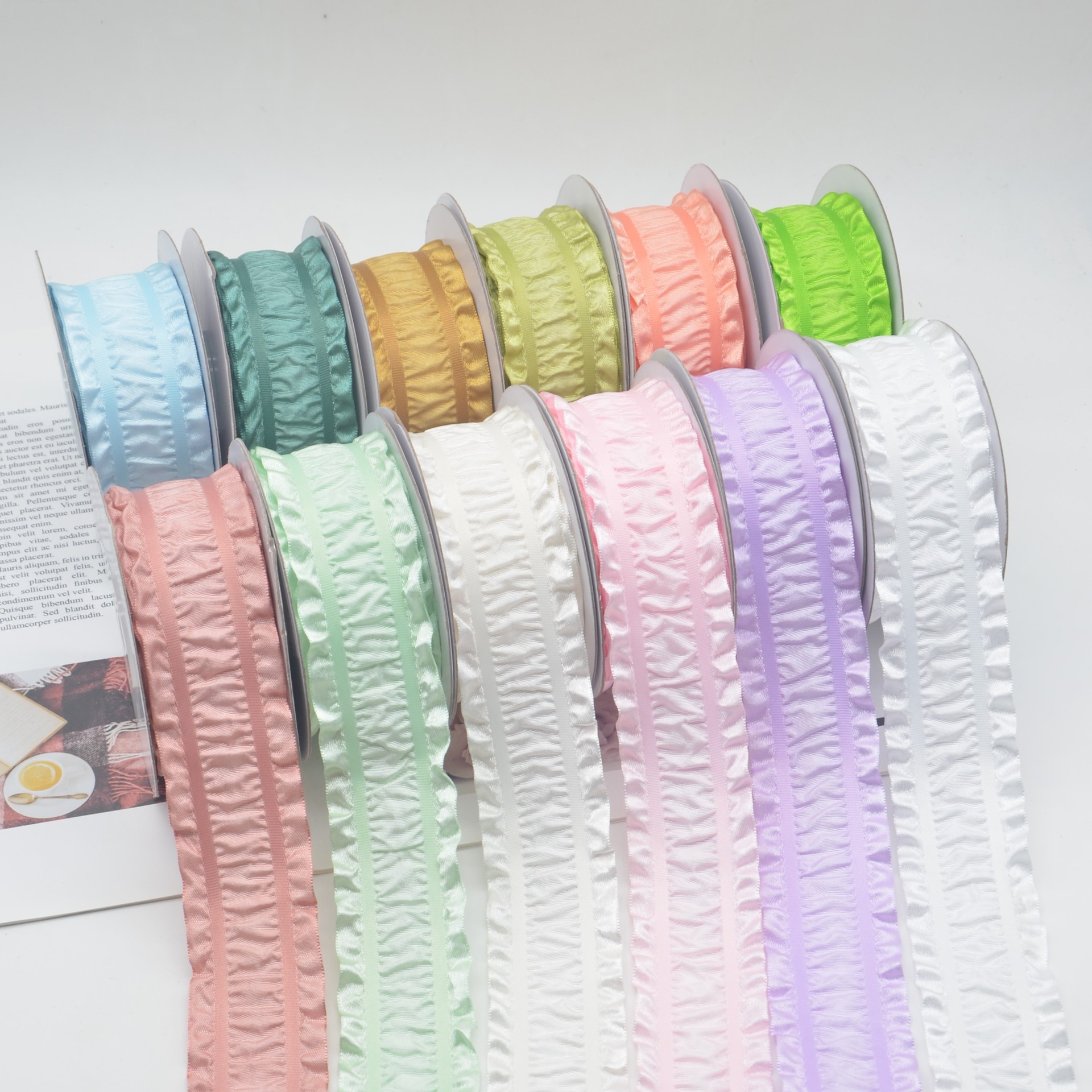 Fashion Personality Korean-style Ruffled Ribbon Spool Polyester Spot Supply Hair Accessories DIY Handmade Gift Box Packaging