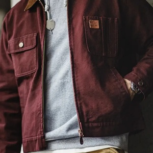 Chaqueta de Lona Gruesa para Hombre, Estilo Retro Americano, Cuello Camisero, Larga, Casual, Estilo Rudo, Talla XL, Frente Liso Teñido, Otoño 2025 - Product Image 2