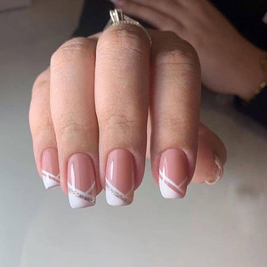 Prensa de Punta acrílica con purpurina blanca degradada cuadrada más popular con purpurina francesa personalizada <span class=keywords><strong>en</strong></span> las <span class=keywords><strong>uñas</strong></span> - Product Image 1
