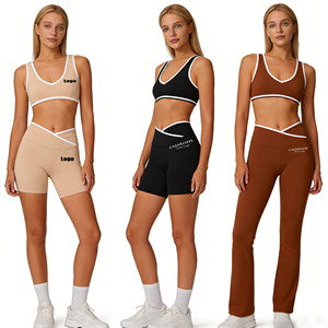 <span class=keywords><strong>Ensemble</strong></span> de <span class=keywords><strong>sport</strong></span> pour femmes : Legging évasé taille haute et brassière élastique, personnalisable avec logo, idéal pour la gym, le fitness et le yoga (2 pièces) - Product Image 1