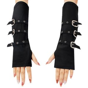 Mode unisexe noir boucle manchettes Sexy Punk Rock gothique femmes noir <span class=keywords><strong>diable</strong></span> Long bras coude sans doigts Cosplay gants - Product Image 3