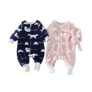 Dormeur d'hiver doux et chaud pour bébé Pyjama à fermeture éclair Manches détachables Coton + Polyester Flanelle <span class=keywords><strong>Polaire</strong></span> Combinaison de nuit Plus Size Option - Product Image 1