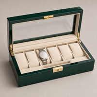 Boîte à montres en bois personnalisée avec fenêtre en verre, finition laquée brillante, 6 emplacements, coussin en velours, vente en gros pour l'affichage de montres de luxe, cadeau