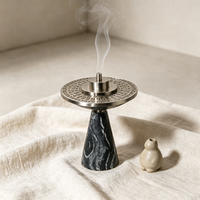 Brûleur d'encens en marbre naturel, brûleur de Bakhoor avec couvercle métallique gravé, Mabkhara de luxe en pierre pour la décoration de table à la maison, Ramadan, Eid
