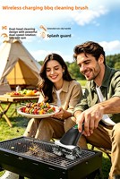 Brosse de nettoyage électrique transfrontalière pour barbecue, à double tête rechargeable, avec rouleau en fil d'acier inoxydable – Outil indispensable pour les grils