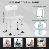 Chaise de bain en alliage d'aluminium Fournitures pour personnes âgées Réglable en hauteur Coussinets antidérapants Équipement de sécurité pour chaise de bain de récupération pour personnes âgées