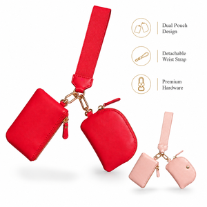 USA Warehouse Hot Pink Leather Dual <b>Pouch</b> Wristlet Keychain Bag Dual Bag Coin Bag Woven Strap <b>Mini</b> <b>Pouch</b> Bag For Key Lipstick - Product Image 5