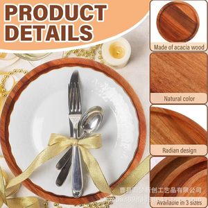 Cross-border wooden <b>trays</b>, Japanese minimalist acacia wood round dried fruit and <b>snack</b> plates, wholesale tabletop solid wood - Product Image 3