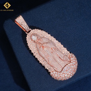 Joyería ZUANFA, Colgante de la Virgen María en Oro Rosa con Incrustaciones de Moissanita, Amuleto Religioso para Catolicismo, Joyería Unisex - Product Image 2
