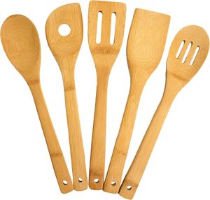 Set di utensili di bambù 5 pezzi utensili da cucina per pentole antiaderenti pentole pentole pentole spatola di miscelazione Set di stoviglie di bambù