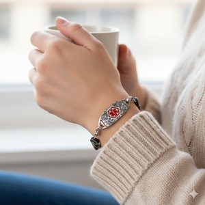 <span class=keywords><strong>Bracelet</strong></span> d'identification avec code QR dynamique gravé pour femmes, perles en nacre, acier inoxydable, gravure personnalisée réglable - Product Image 4