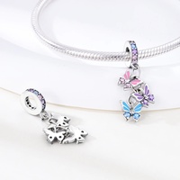 Pendentif breloque rose en argent 925 MULA pour femmes, plaqué rhodium avec zircon, compatible avec bracelet à breloques original, bijoux DIY pour enfants