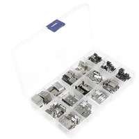 Boîte de connecteurs USB 82 pièces, 14 spécifications, mâle/femelle, mini-plaque de raccordement 2 broches, double couche 90 degrés, 180 degrés