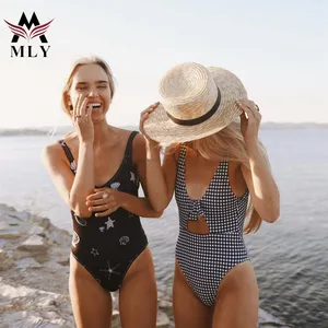 MLY custom large size open crotch one piece swimwear bikini set swimsuits for women